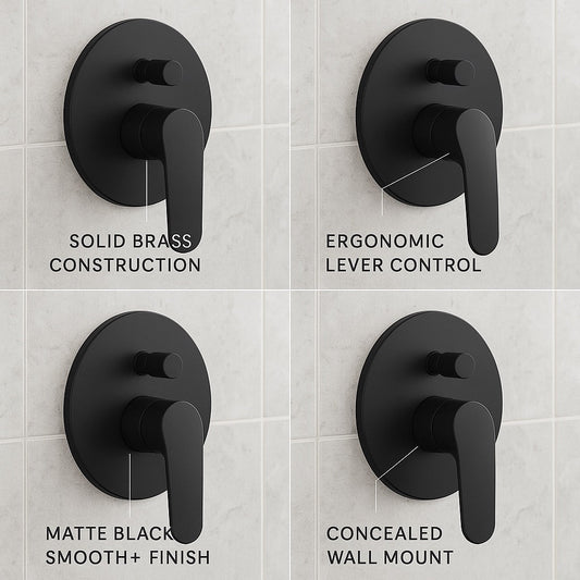 HESANIT Elite Concealed Bath Shower Mixer with Diverter, Matt Black