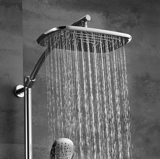 HESANIT Elite Shower Column System – Brass Tube Ø24 mm, Chrome Finish, 300×180 mm Rain Shower + Single Function Hand Shower, Anti-Limescale Nozzles