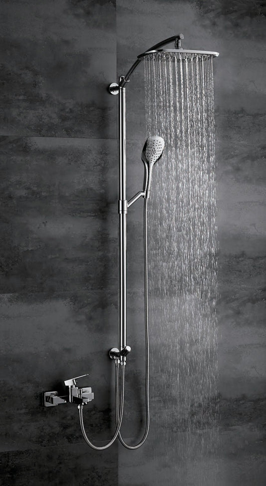 HESANIT Elite Shower Column System – Brass Tube Ø24 mm, Chrome Finish, 300×180 mm Rain Shower + Single Function Hand Shower, Anti-Limescale Nozzles