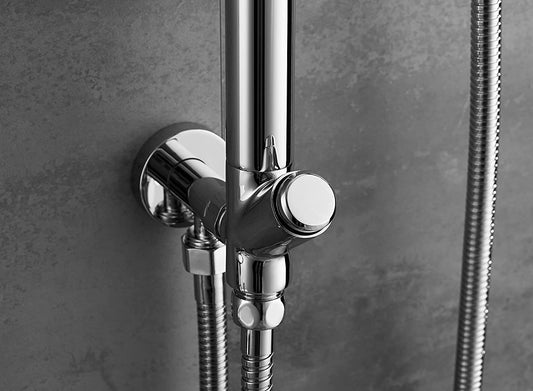 HESANIT Elite Shower Column System – Brass Tube Ø24 mm, Chrome Finish, 300×180 mm Rain Shower + Single Function Hand Shower, Anti-Limescale Nozzles