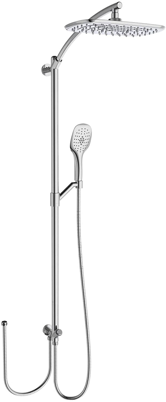 HESANIT Elite Shower Column System – Brass Tube Ø24 mm, Chrome Finish, 300×180 mm Rain Shower + Single Function Hand Shower, Anti-Limescale Nozzles