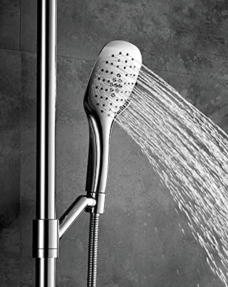 HESANIT Elite Shower Column System – Brass Tube Ø24 mm, Chrome Finish, 300×180 mm Rain Shower + Single Function Hand Shower, Anti-Limescale Nozzles
