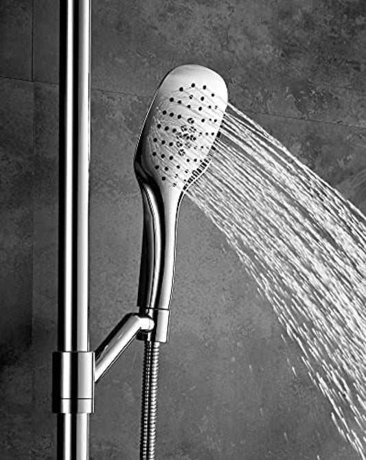 HESANIT Elite Shower Column System – Brass Tube Ø24 mm, Chrome Finish, 300×180 mm Rain Shower + Single Function Hand Shower, Anti-Limescale Nozzles