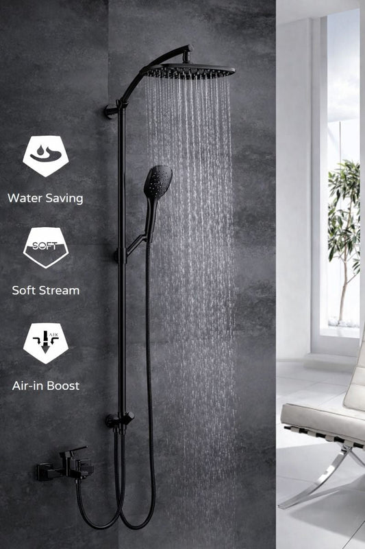 HESANIT Elite Shower Column – Matt Black, 300×180mm Rain Shower & Hand Shower