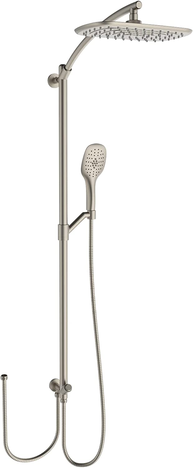 HESANIT Elite Shower Column – Steel Brushed, 300×180mm Rain Shower & Hand Shower