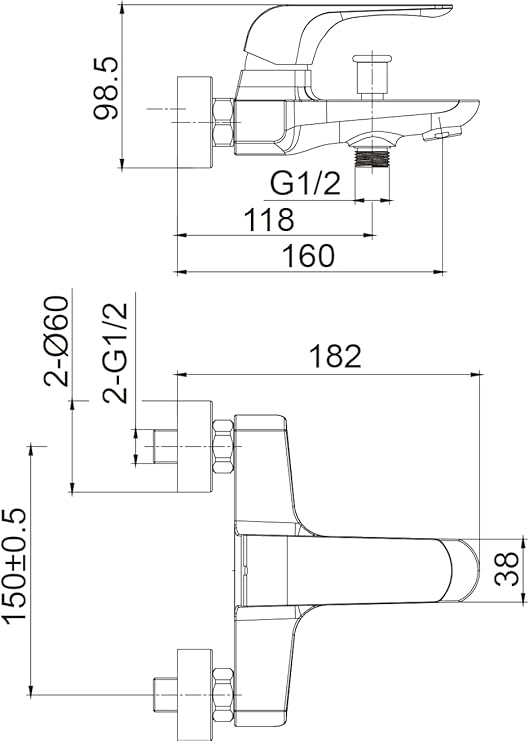 HESANIT Elite Single Lever Bath Mixer with Hand Shower Set, Steel Brushed