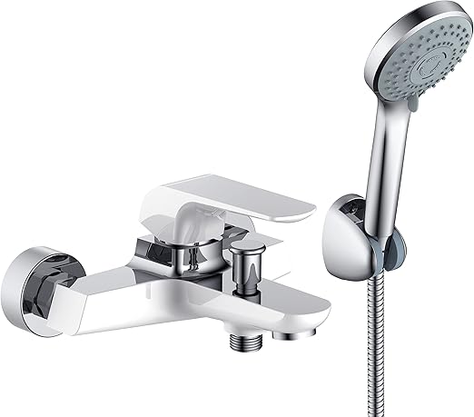 HESANIT Elite Single Lever Bath Mixer with Hand Shower Set, White Chrome