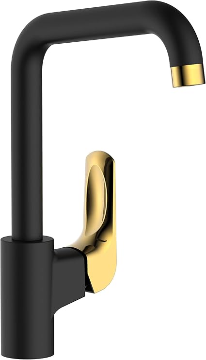 HESANIT Elite Single Lever Deck Mounted Kitchen Sink Mixer, Black Gold