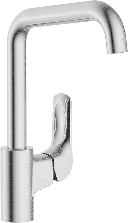 HESANIT Elite Single Lever Deck Mounted Kitchen Sink Mixer, Steel Brushed