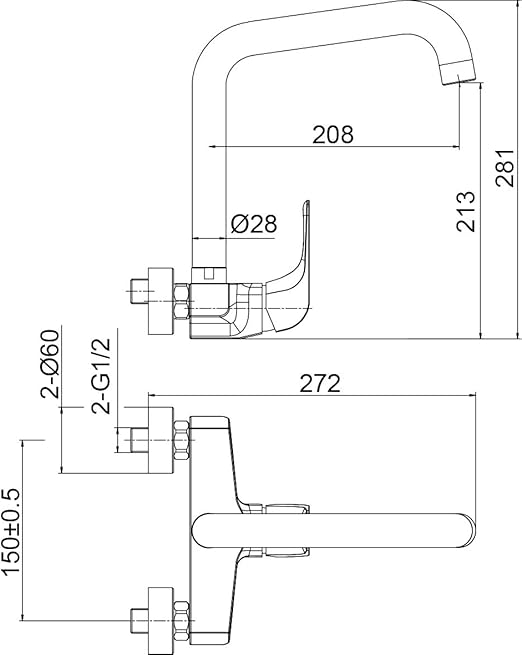 HESANIT Elite Wall-Mounted Single Lever Sink Mixer, 208mm Projection, Cupric Bronze