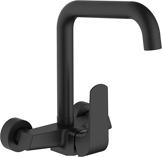 HESANIT Elite Wall-Mounted Single Lever Sink Mixer, 208mm Projection, Matt Black
