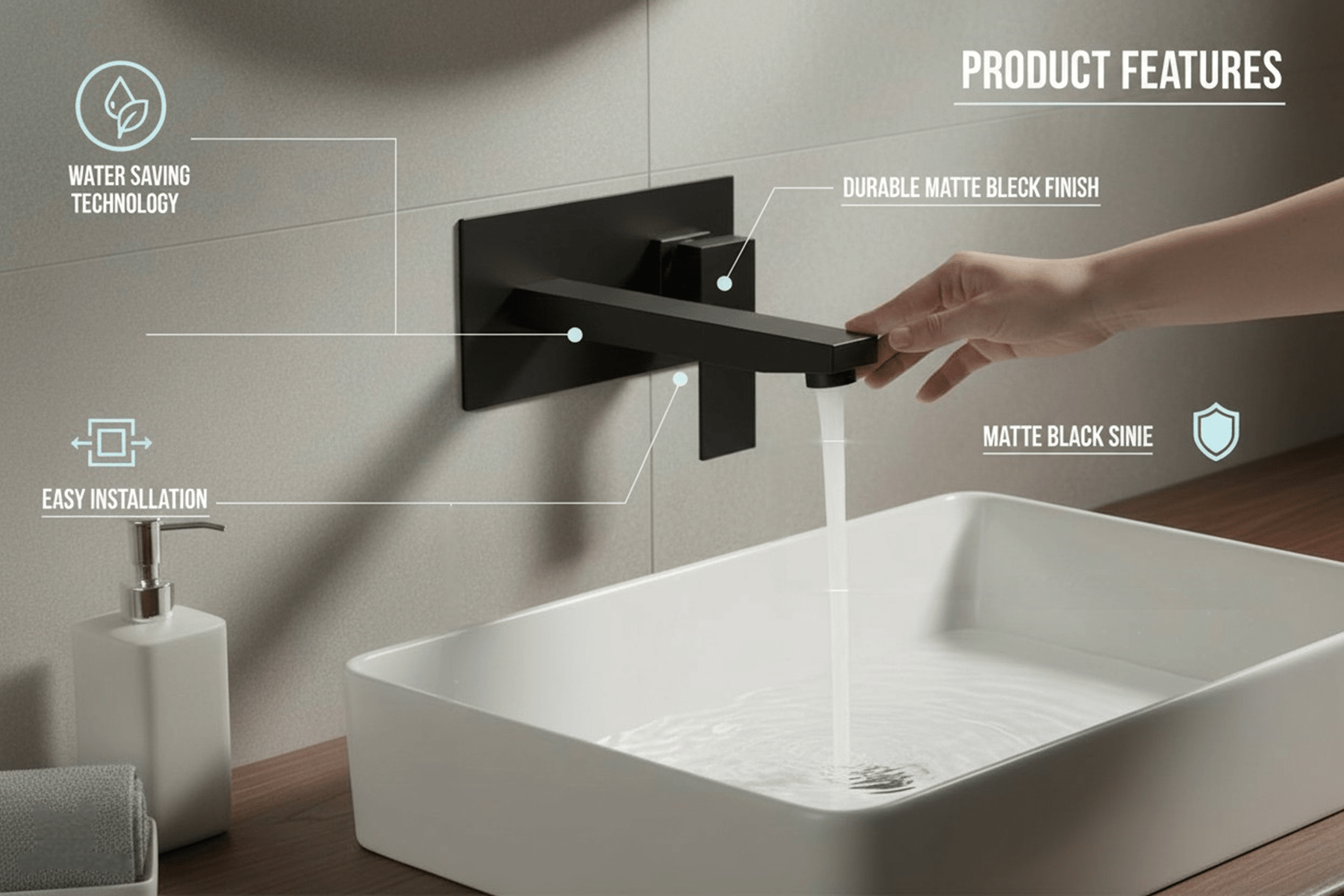 HESANIT Infinity Bath Basin Concealed Mixer, Matt Black