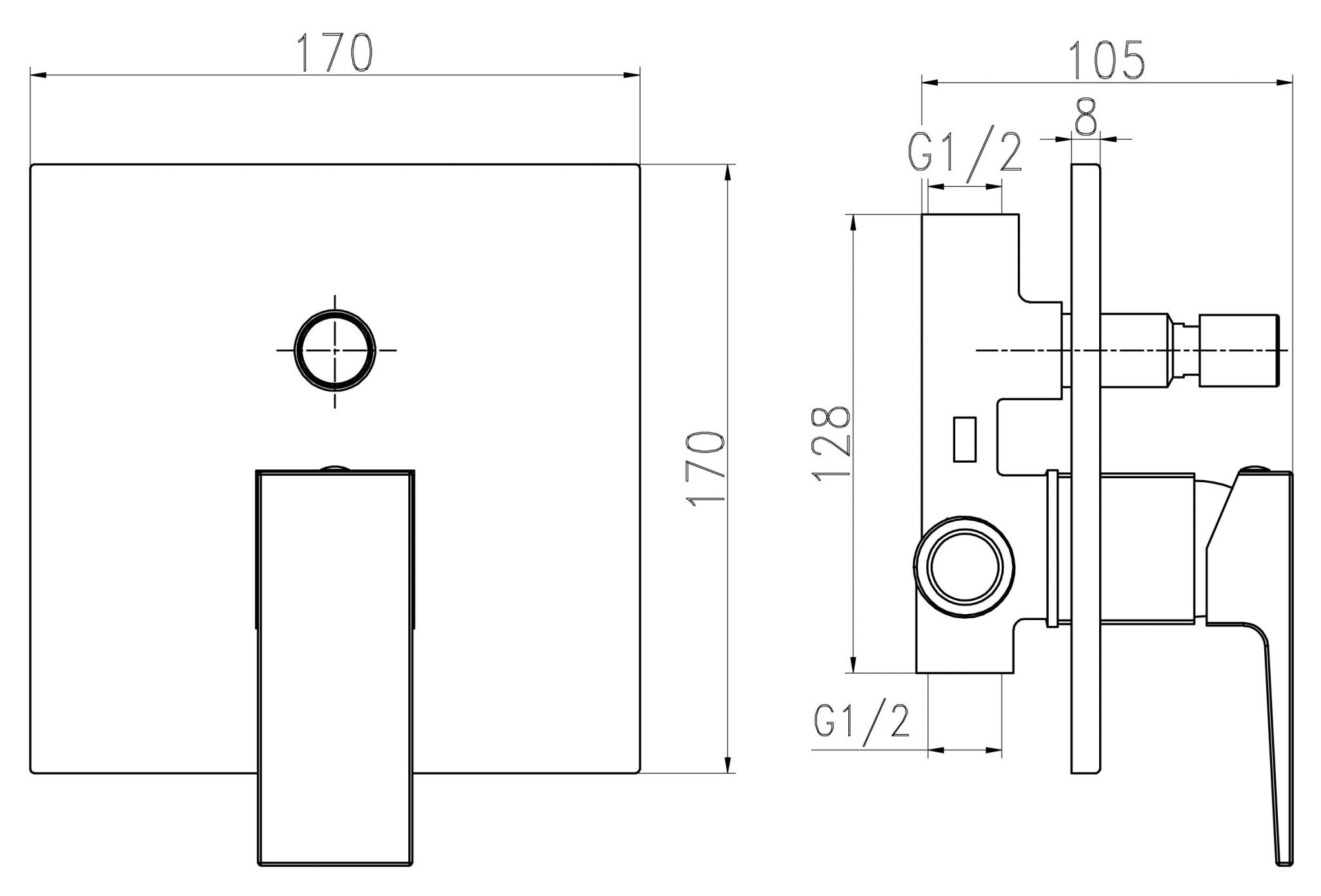 HESANIT Infinity Concealed shower mixer with diverter, Chrome
