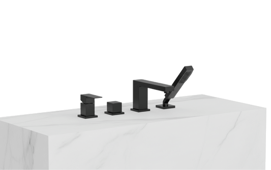 HESANIT Infinity Deck mounted Bath mixer with hand shower set, Matt Black