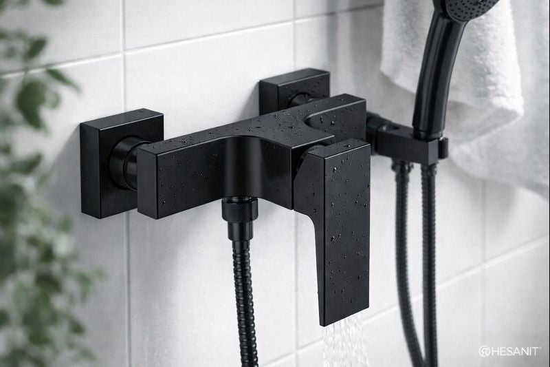 HESANIT Infinity Series Single Lever Shower Mixer Contemporary Wall-Mounted Faucet in Black