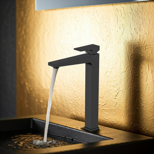 HESANIT Infinity Single-Lever High Basin Mixer with Pop-Up Waste, Matt Black