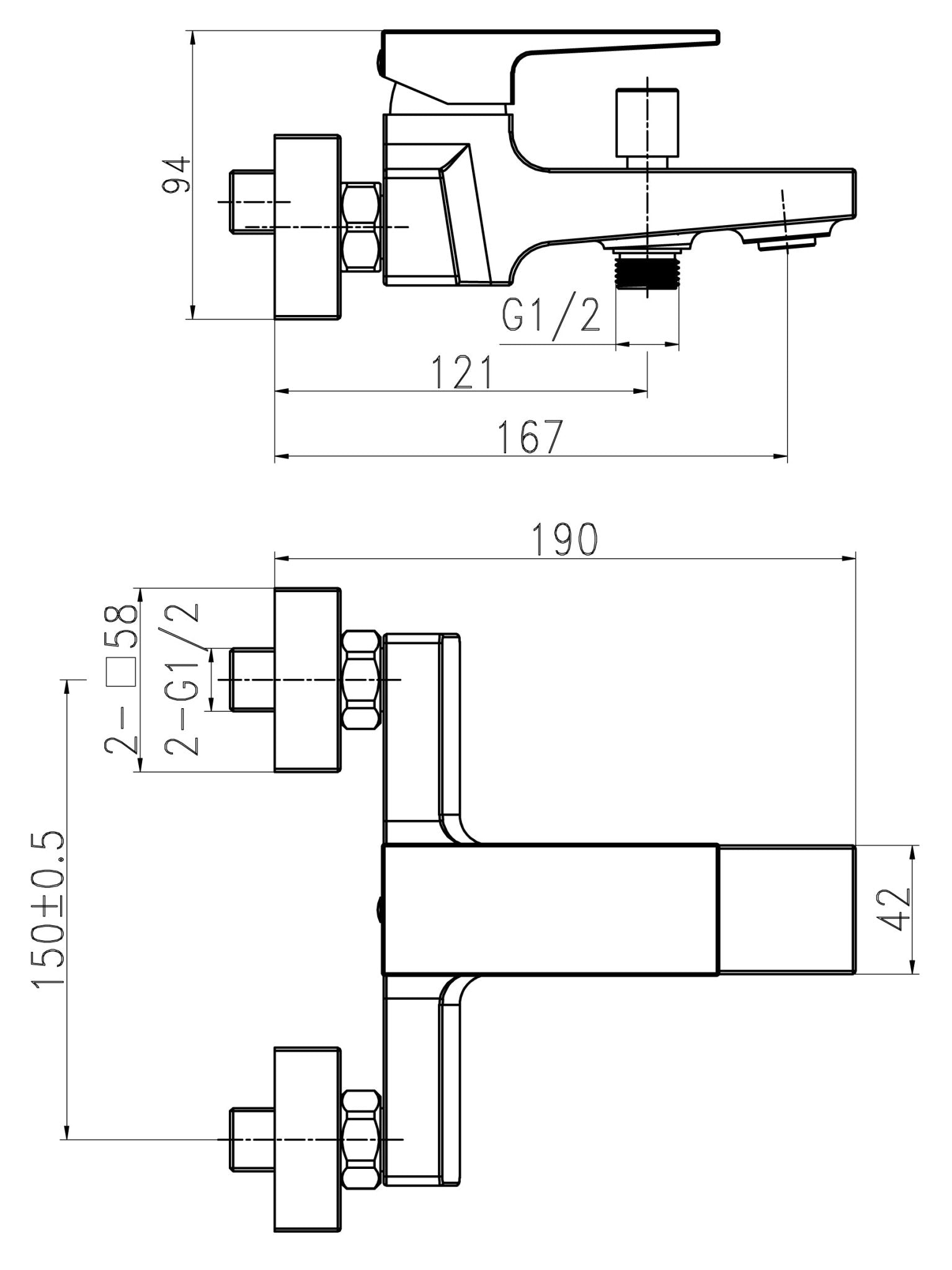 HESANIT Infinity Wall-Mounted Bath Mixer without Hand Shower, Cupric Bronze