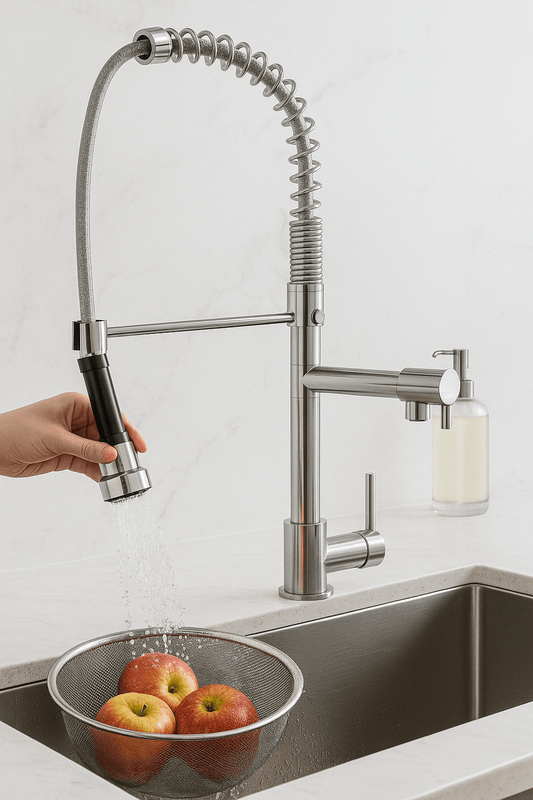 HESANIT Kitchen Deck Mounted Faucet with Pull out Sprayer, Chrome