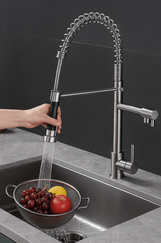 HESANIT Kitchen Deck Mounted Faucet with Pull out Sprayer, Chrome