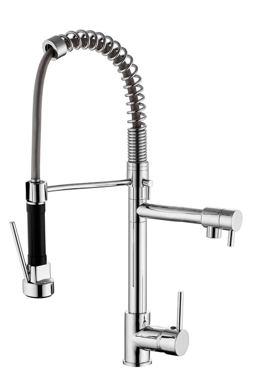 HESANIT Kitchen Deck Mounted Faucet with Pull out Sprayer, Steel Brushed