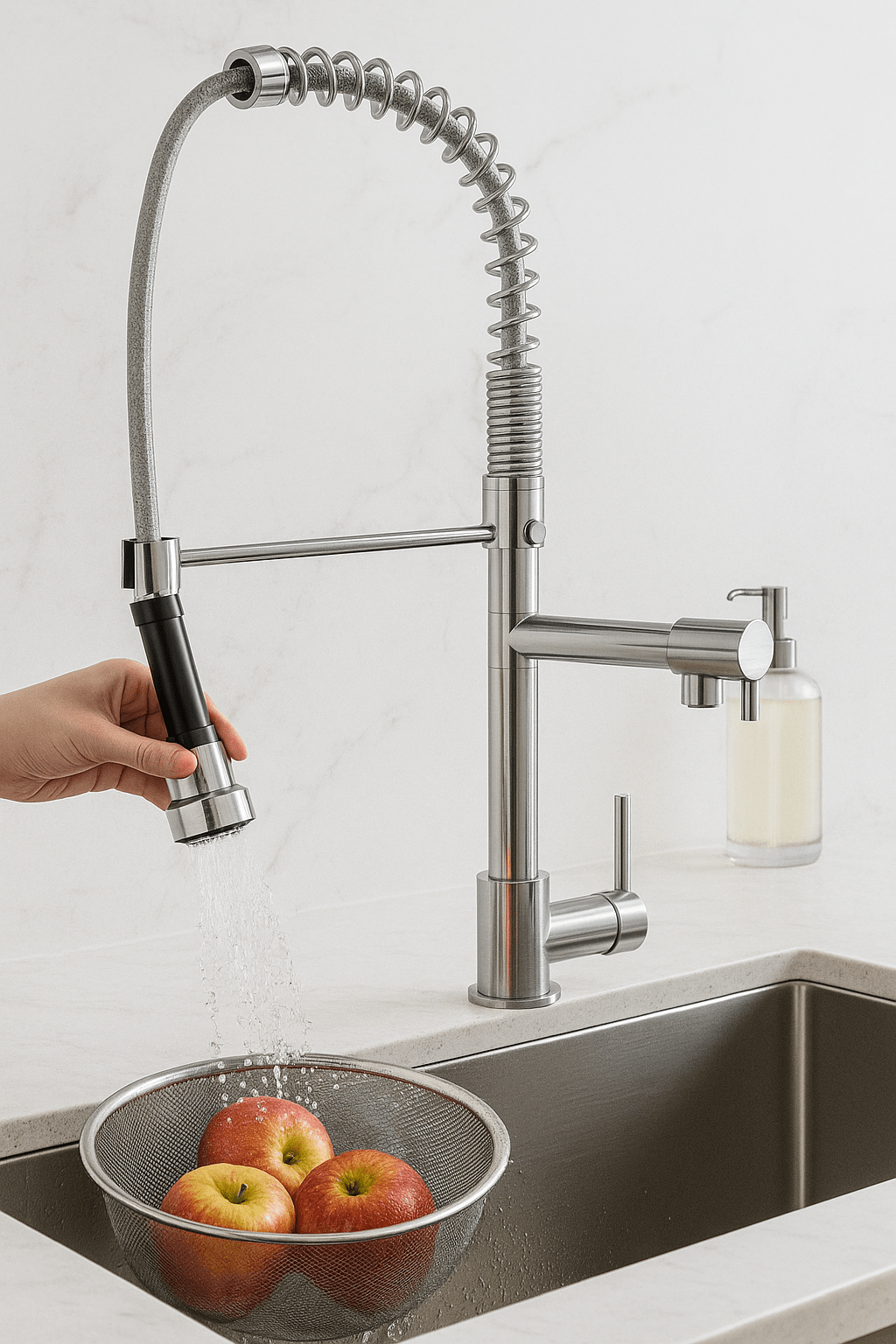 HESANIT Kitchen Deck Mounted Faucet with Pull out Sprayer, Steel Brushed 6800-1SSB