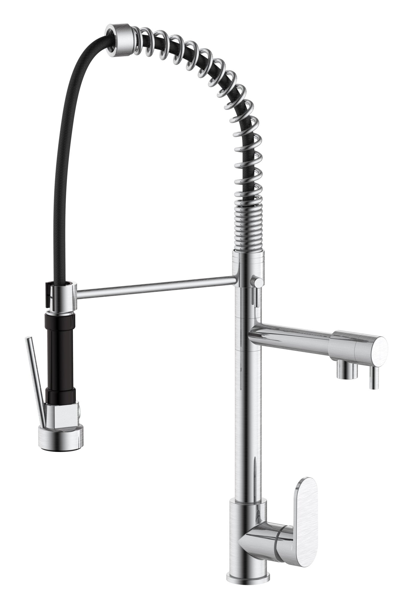 HESANIT Kitchen Deck Mounted Faucet with Pull out Sprayer, Steel Brushed