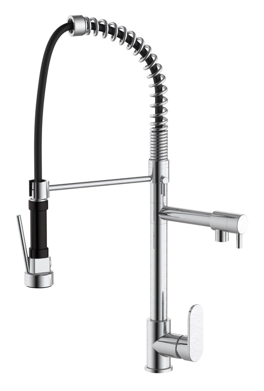 HESANIT Kitchen Deck Mounted Faucet with Pull out Sprayer, Steel Brushed