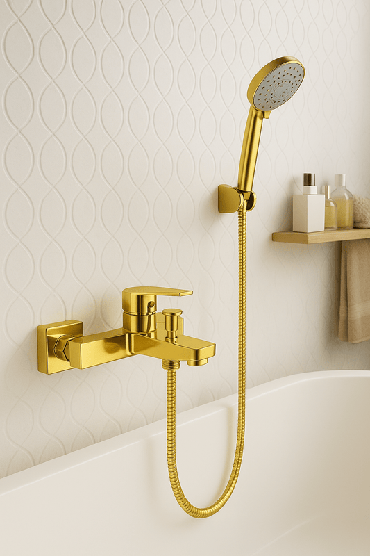 HESANIT Logic Single Lever Bath Mixer with Hand Shower Set and Wall Bracket - Gold