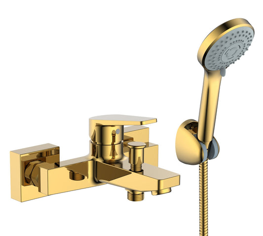 HESANIT Logic Single Lever Bath Mixer with Hand Shower Set and Wall Bracket - Gold