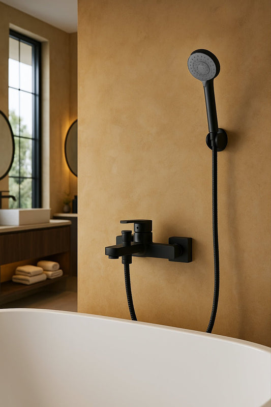 HESANIT Logic Single Lever Bath Mixer with Hand Shower Set and Wall Bracket - Matte Black