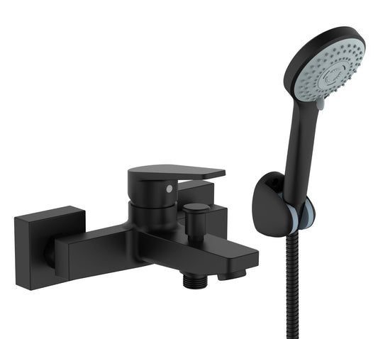 HESANIT Logic Single Lever Bath Mixer with Hand Shower Set and Wall Bracket - Matte Black