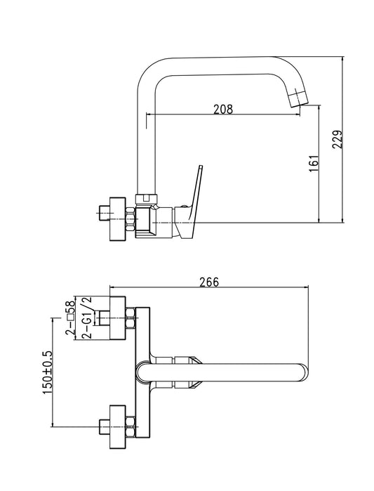 HESANIT Logic Single Lever Kitchen Wall Sink Faucet Chrome