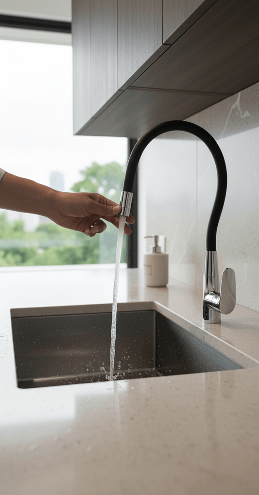 HESANIT Luna Kitchen Faucet with Flexi Spout, Chrome Black Spout