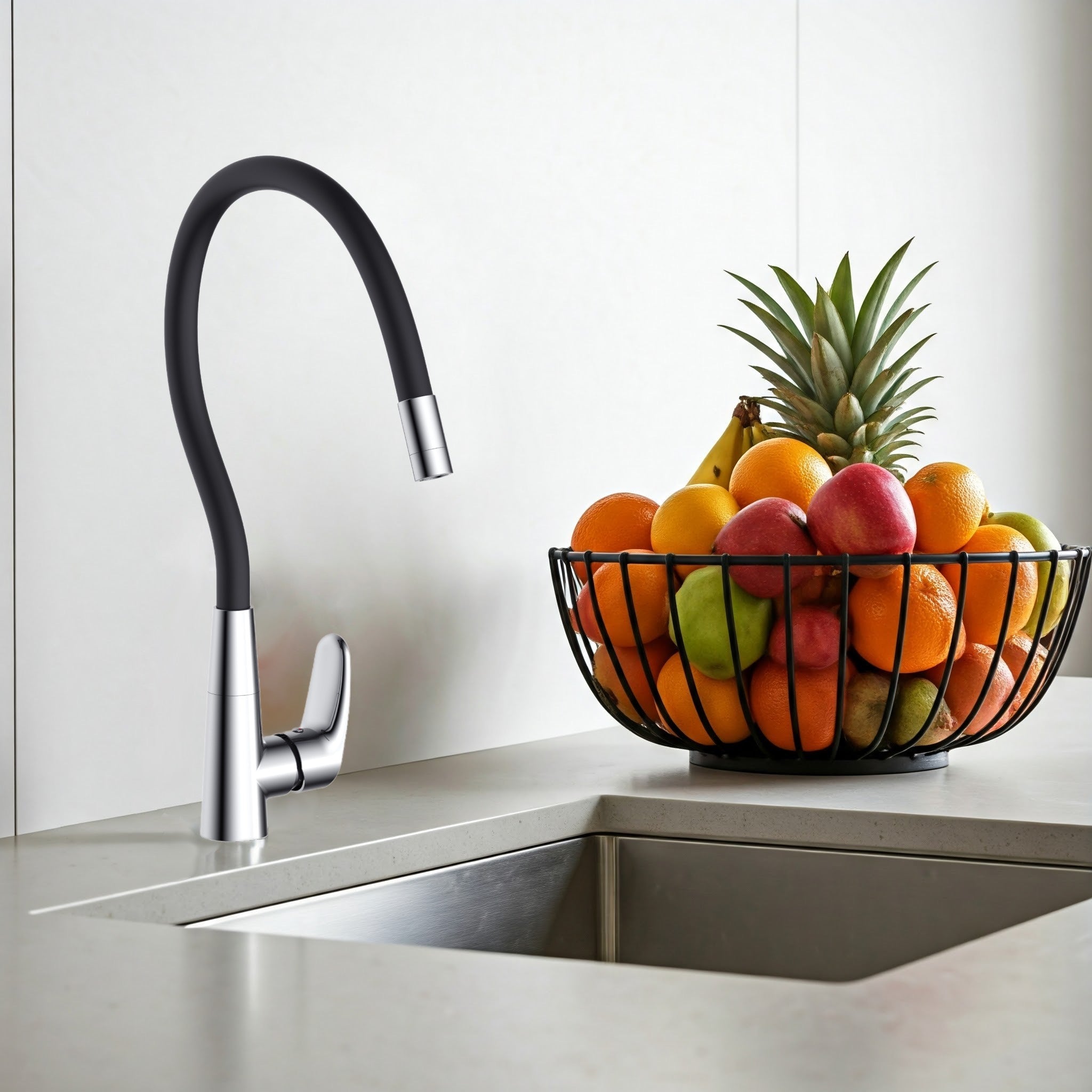 HESANIT Luna Kitchen Faucet with Flexi Spout, Chrome Black Spout