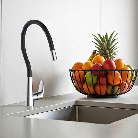 HESANIT Luna Kitchen Faucet with Flexi Spout, Chrome Black Spout