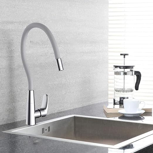 HESANIT Luna Kitchen Faucet with Flexi Spout, Chrome Grey Spout