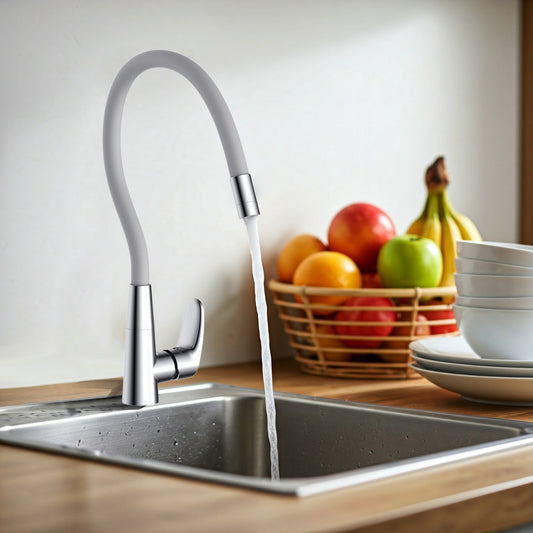 HESANIT Luna Kitchen Faucet with Flexi Spout, Chrome Grey Spout
