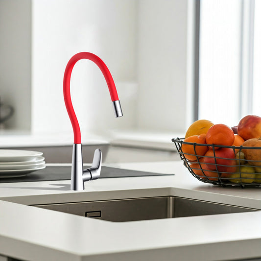HESANIT Luna Kitchen Faucet with Flexi Spout, Chrome Red Spout