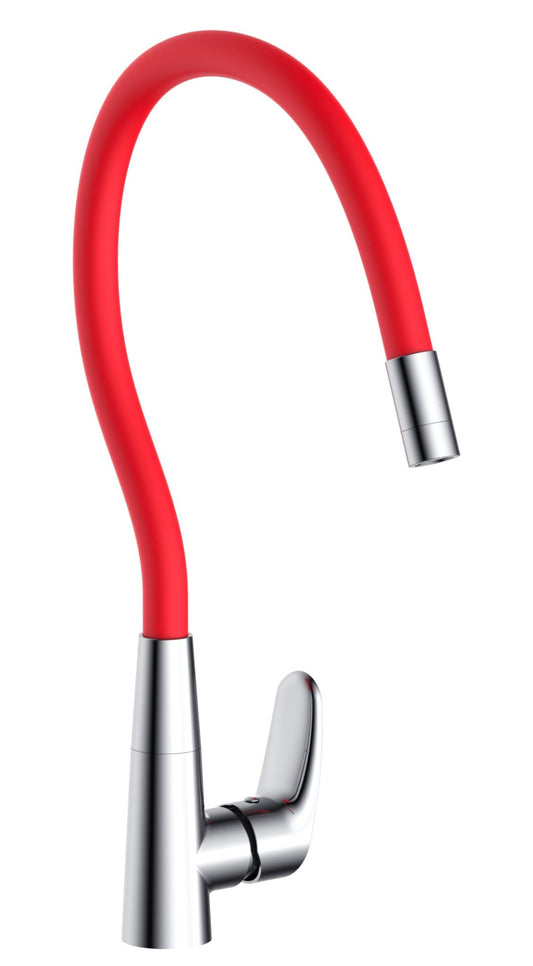 HESANIT Luna Kitchen Faucet with Flexi Spout, Chrome Red Spout