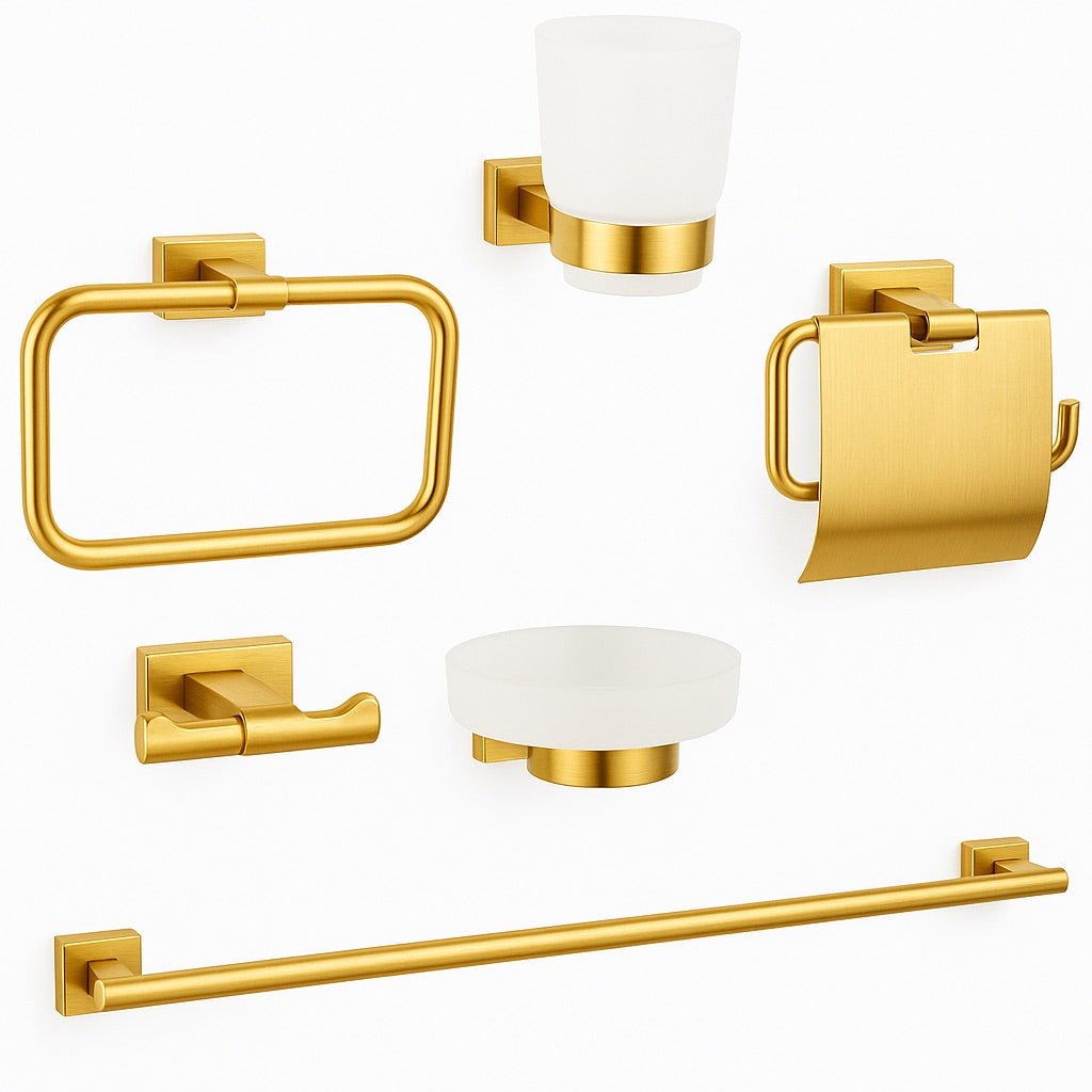 HESANIT Premium Bathroom Accessory Set, 6-Piece, Gold Finish