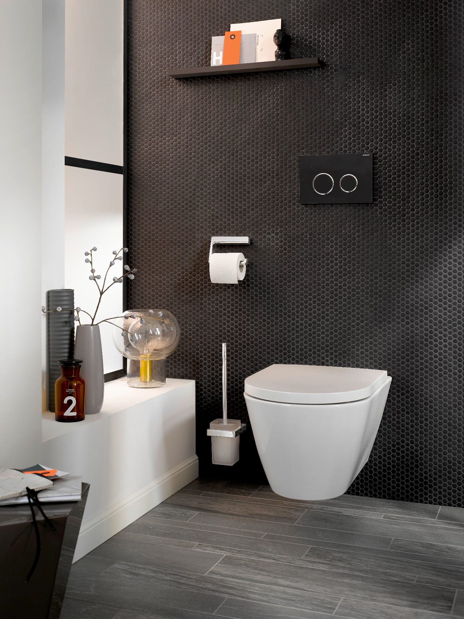 HESANIT® Premium Bathroom Toilet Brush & Holder, Stainless Steel with Frosted Glass Cup, Chrome Finish