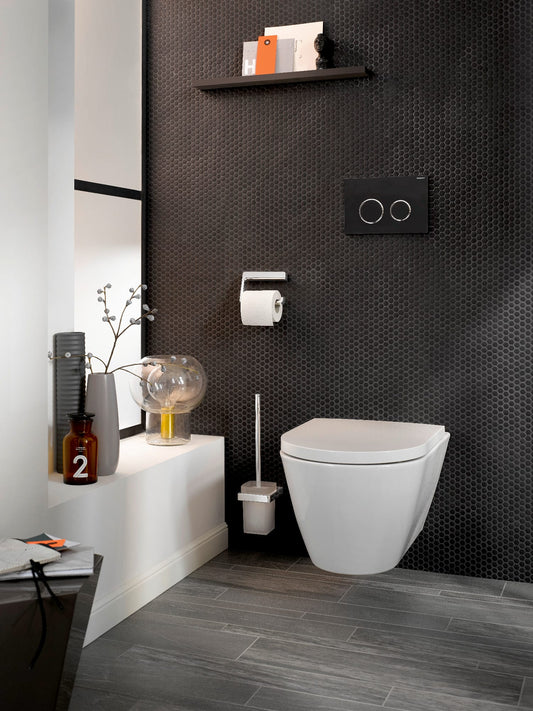 HESANIT® Premium Bathroom Toilet Brush & Holder, Stainless Steel with Frosted Glass Cup, Chrome Finish
