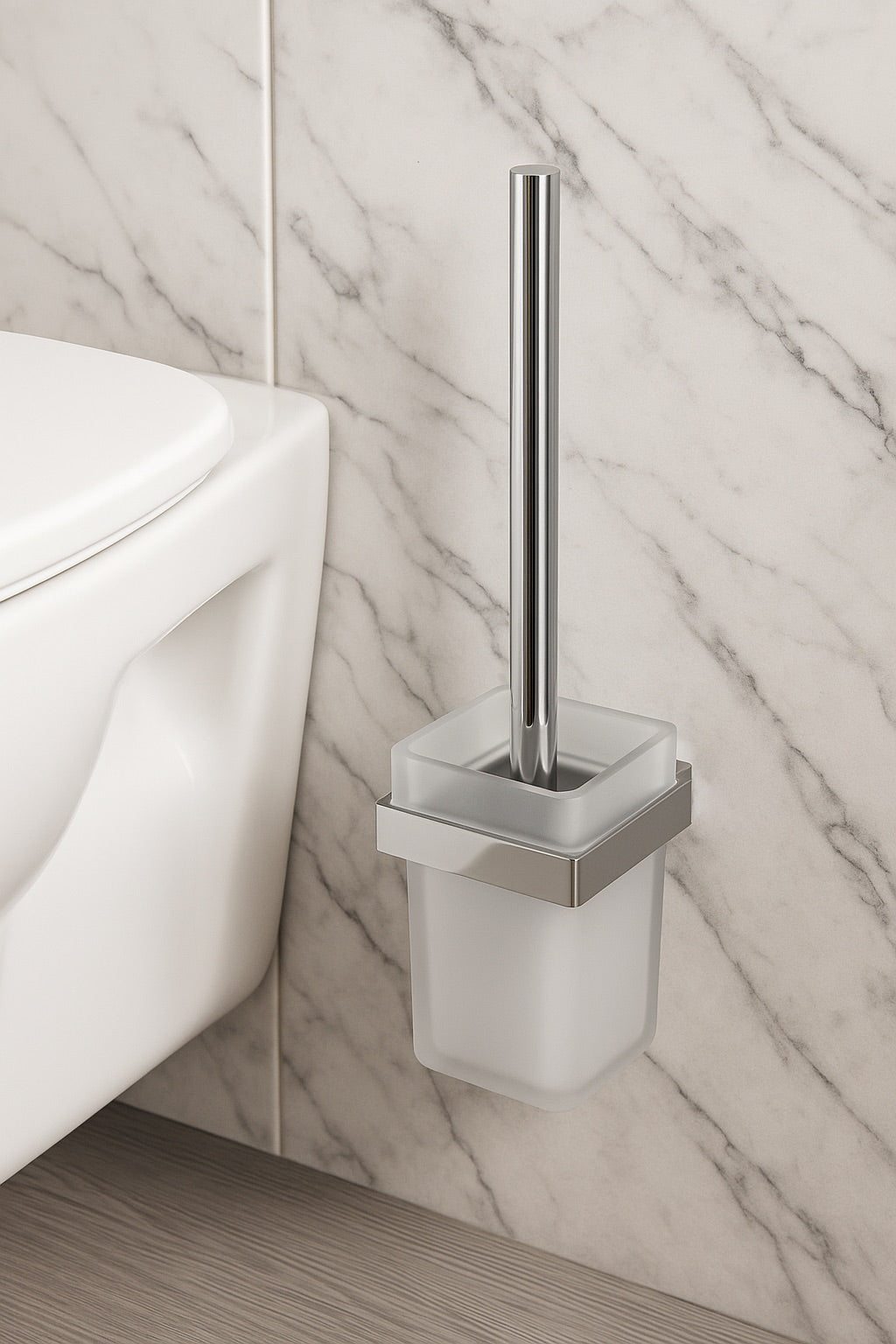 HESANIT® Premium Bathroom Toilet Brush & Holder, Stainless Steel with Frosted Glass Cup, Chrome Finish