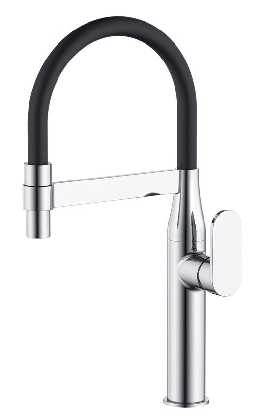 HESANIT Premium Kitchen Faucet with Flexible Pull Out Spout, Chrome, Black Spout