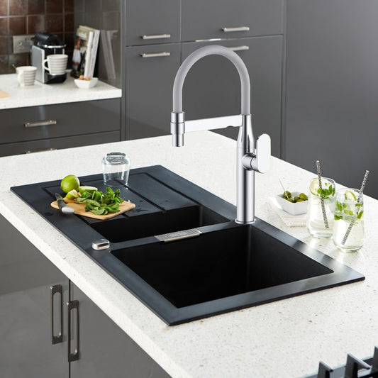 HESANIT Premium Kitchen Faucet with Flexible Pull Out Spout, Chrome, Grey Spout