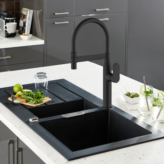HESANIT Premium Kitchen Faucet with Flexible Pull Out Spout, Matt Black