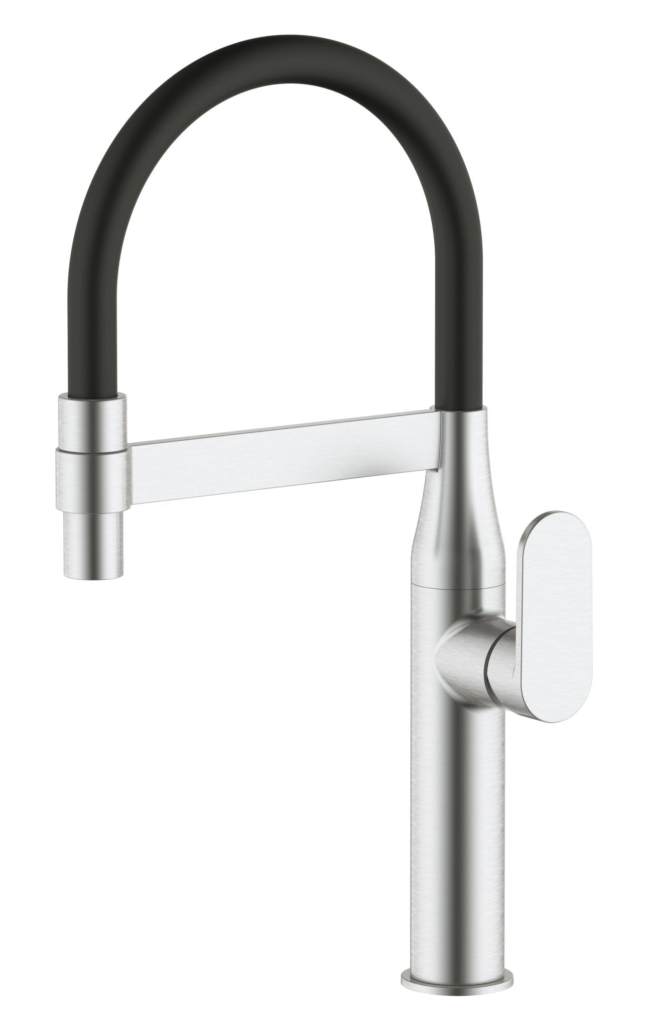 HESANIT Premium Kitchen Faucet with Flexible Pull Out Spout, Steel Brushed, Black Spout