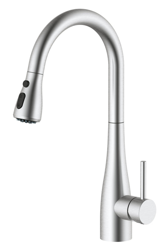 HESANIT Pull Down Kitchen Faucet – Single Lever High Arc Mixer Tap, Steel Brushed