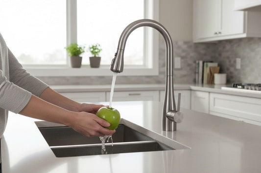 HESANIT Pull Down Kitchen Faucet – Single Lever High Arc Mixer Tap, Steel Brushed
