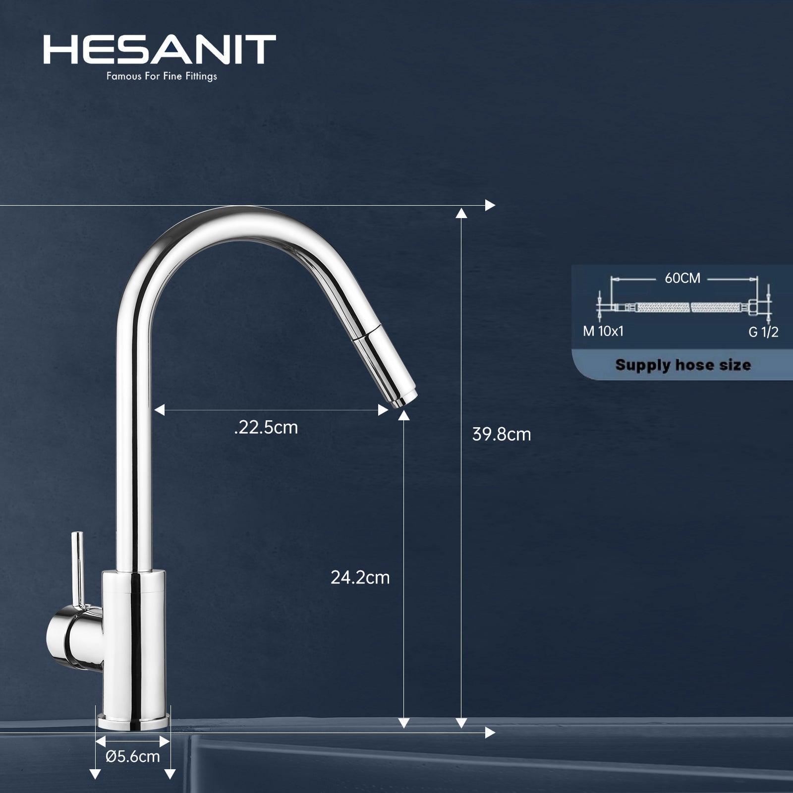 HESANIT Pull-Out Kitchen Mixer, Durable Brass Body, Chrome Finish, Dual Spray Modes